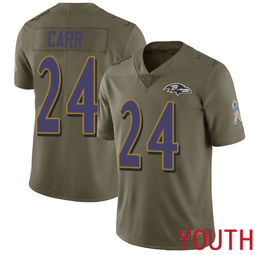 Baltimore Ravens Limited Olive Youth Brandon Carr Jersey NFL Football #24 2017 Salute to Service->nfl t-shirts->Sports Accessory